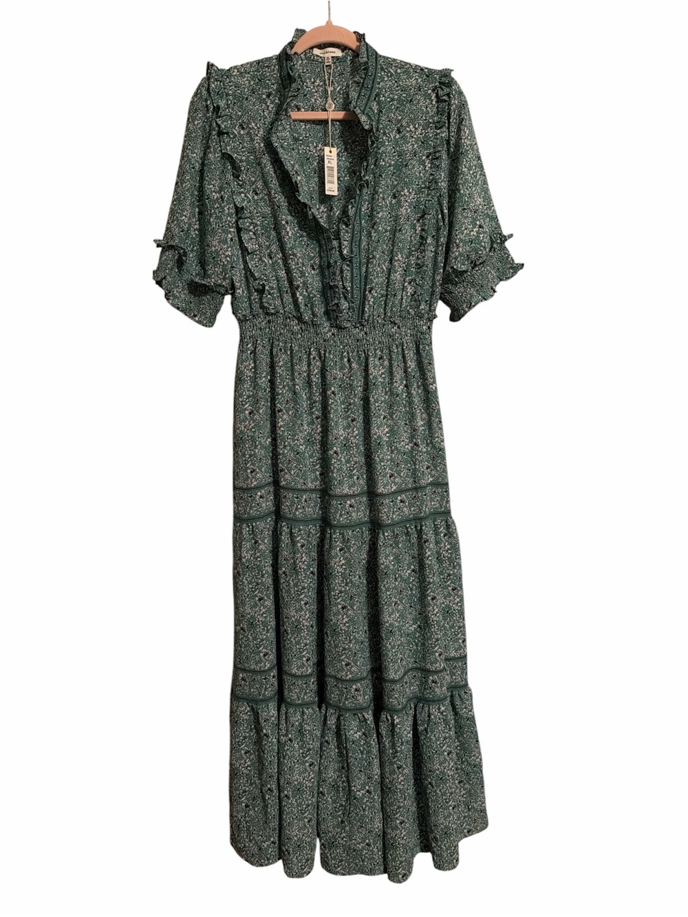 NWT Max Studio Green Floral Ruffle Tiered Maxi Dress XL MSRP $148